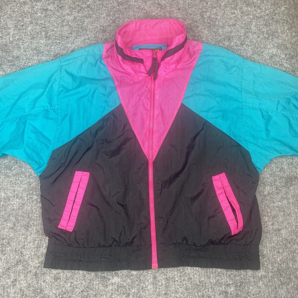Vintage Windbreaker Women Large Forteza Colorblock Retro Nylon Parachute 80s